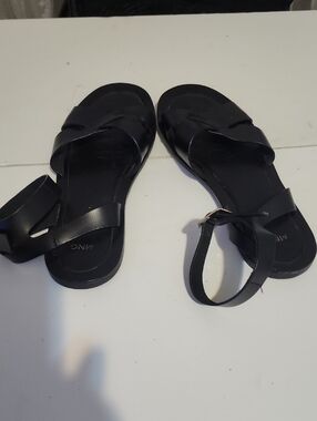 Women's Black Strappy Ankle-Buckle Sandals